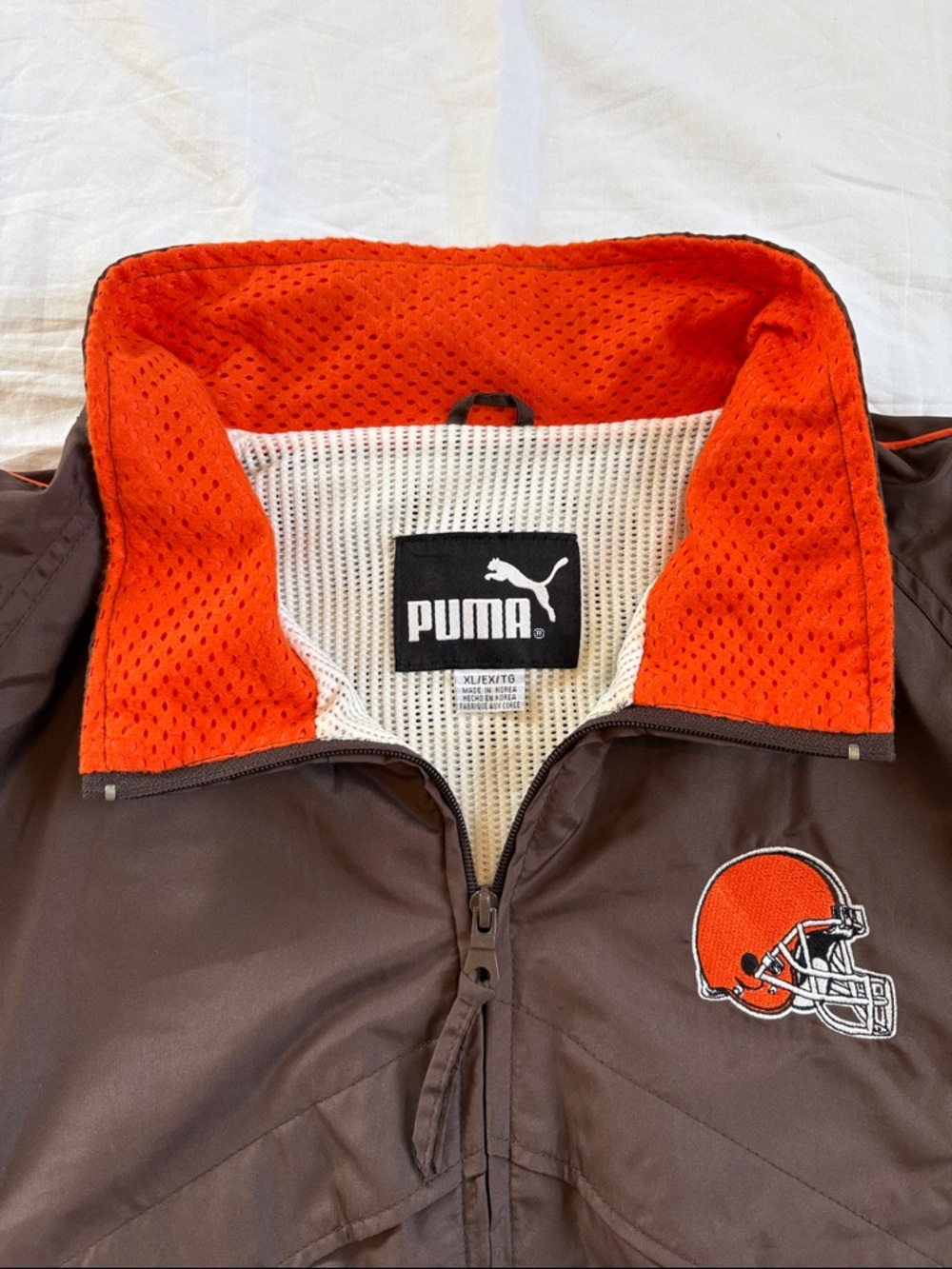 Vintage Puma Cleveland Browns Windbreaker Jacket with Orange Trim & Helmet Patch - Picture 2 of 14